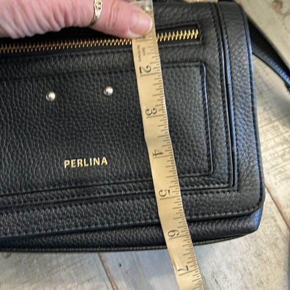 PERLINA CLAIR GENUINE PEBBLED SOFT BLACK LEATHER CROSSBODY BAG PURSE - Picture 14 of 15